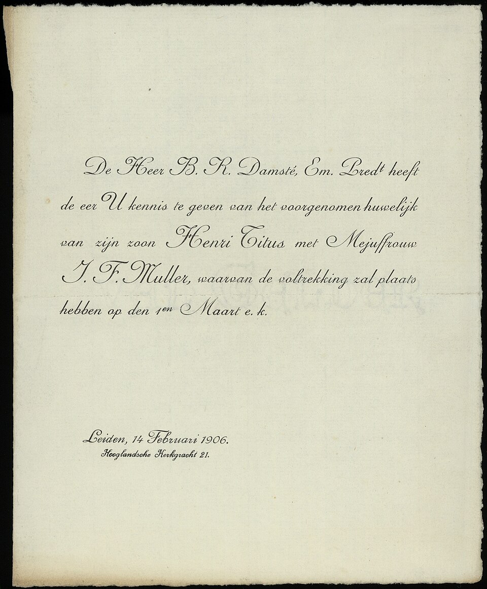 Huwelijksaankondiging door de vader van de bruidegom